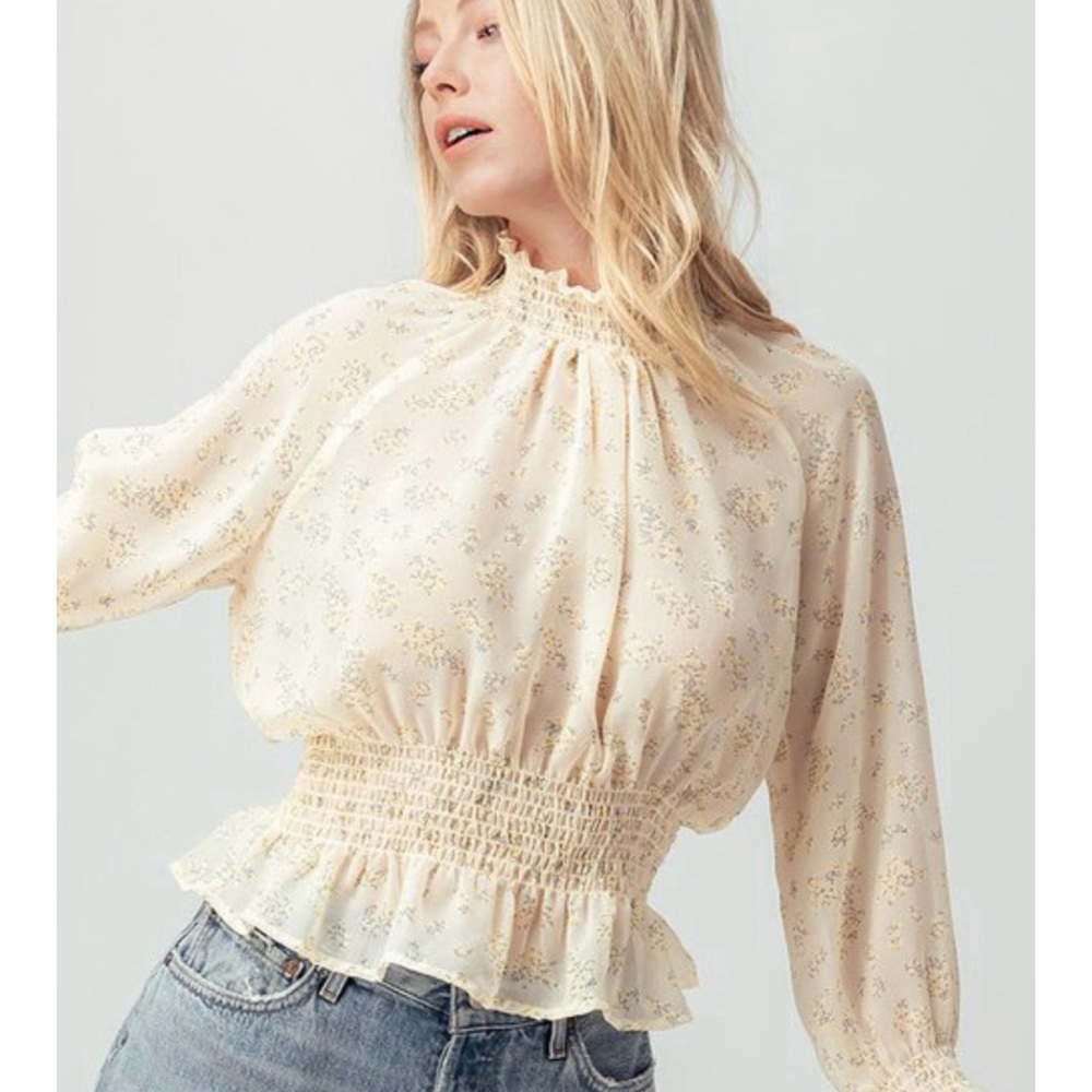 Floral print long sleeve mock neck top romantic style - Picture 6 of 12